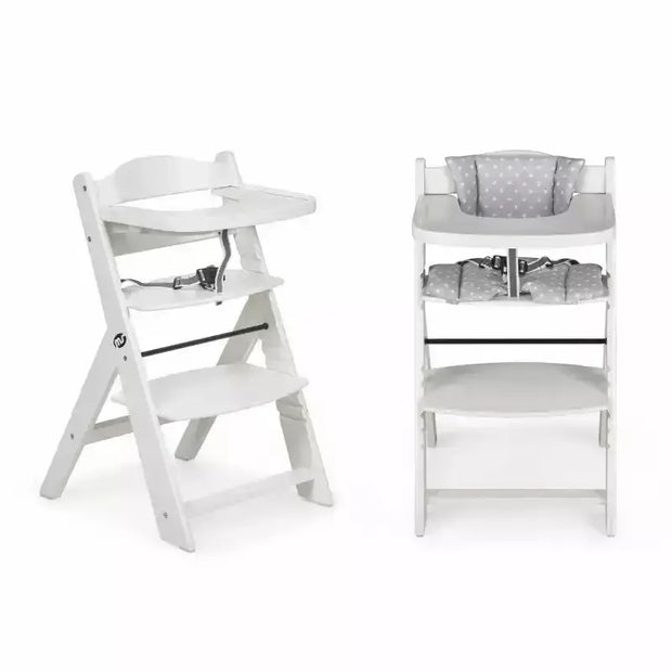 Chaise haute bébé en bois - Bicolore blanc et gris