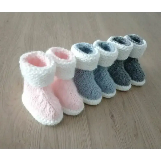 Chaussons Bébé en Laine Tricotés à la Main - Gris Clair