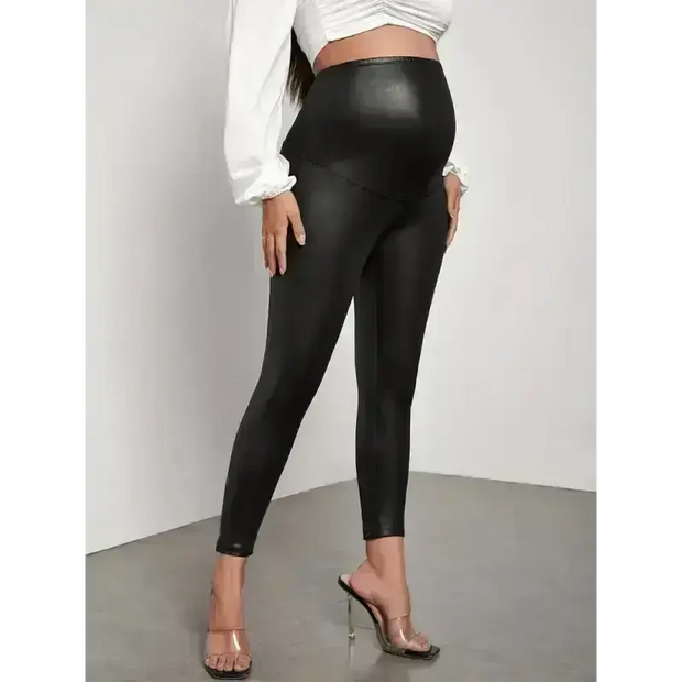 Pantalons en cuir PU tendance - Leggings grossesse