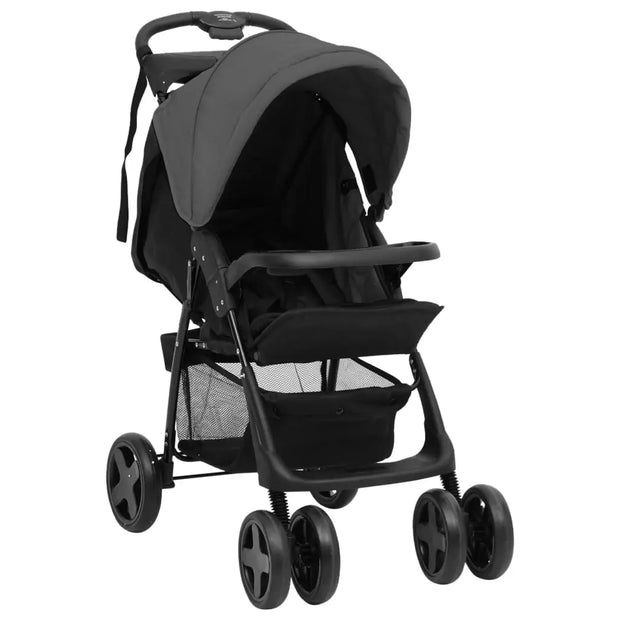 Poussette pour bébé 2-en-1 Gris foncé et noir Acier vidaXL