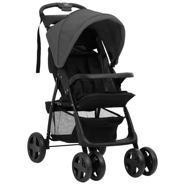 Poussette pour bébé 2-en-1 Gris foncé et noir Acier vidaXL