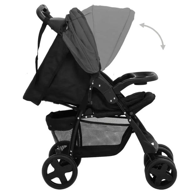 Poussette pour bébé 2-en-1 Gris foncé et noir Acier vidaXL