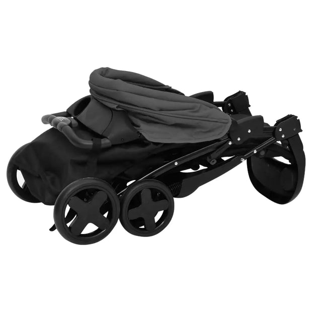 Poussette pour bébé 2-en-1 Gris foncé et noir Acier vidaXL