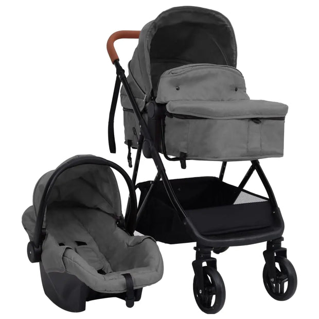 Poussette pour bébé 3-en-1 Gris clair et noir Acier vidaXL