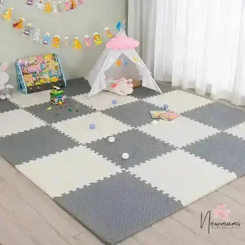 Tapis Puzzle Bébé - Gris + Blanc / 24pcs