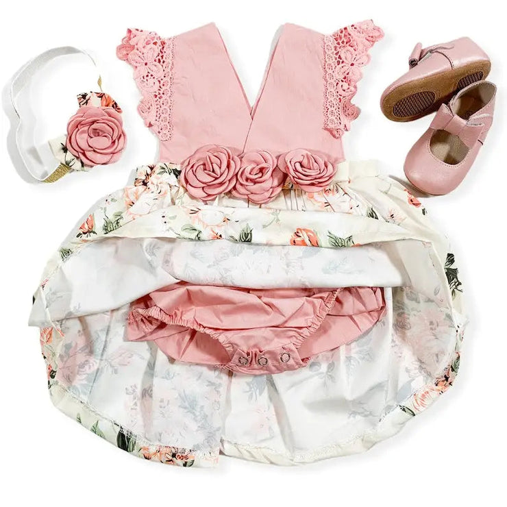 Dusty Rose Baby Girl Floral Romper avec bandeau